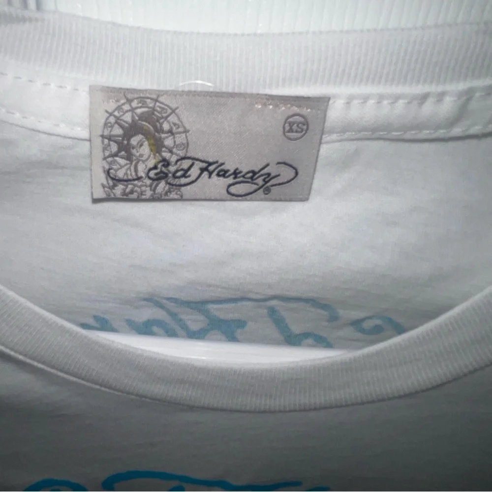 Ed Hardy White Tee with Blue Logo and Graphic - Picture 3 of 3